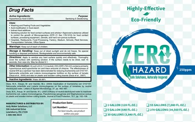 Label (136292 Zero Hazard Fda Sanitizing Solution Label Gallon Etc 8x5 250ppm R5 26 20)